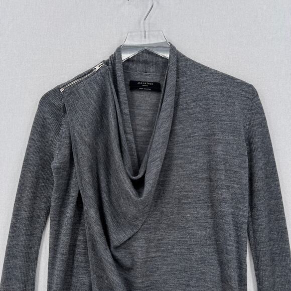 ALLSAINTS Drina Ribbed Cardigan Womens Small Heather Gray Merino Wool Zip - Picture 8 of 16